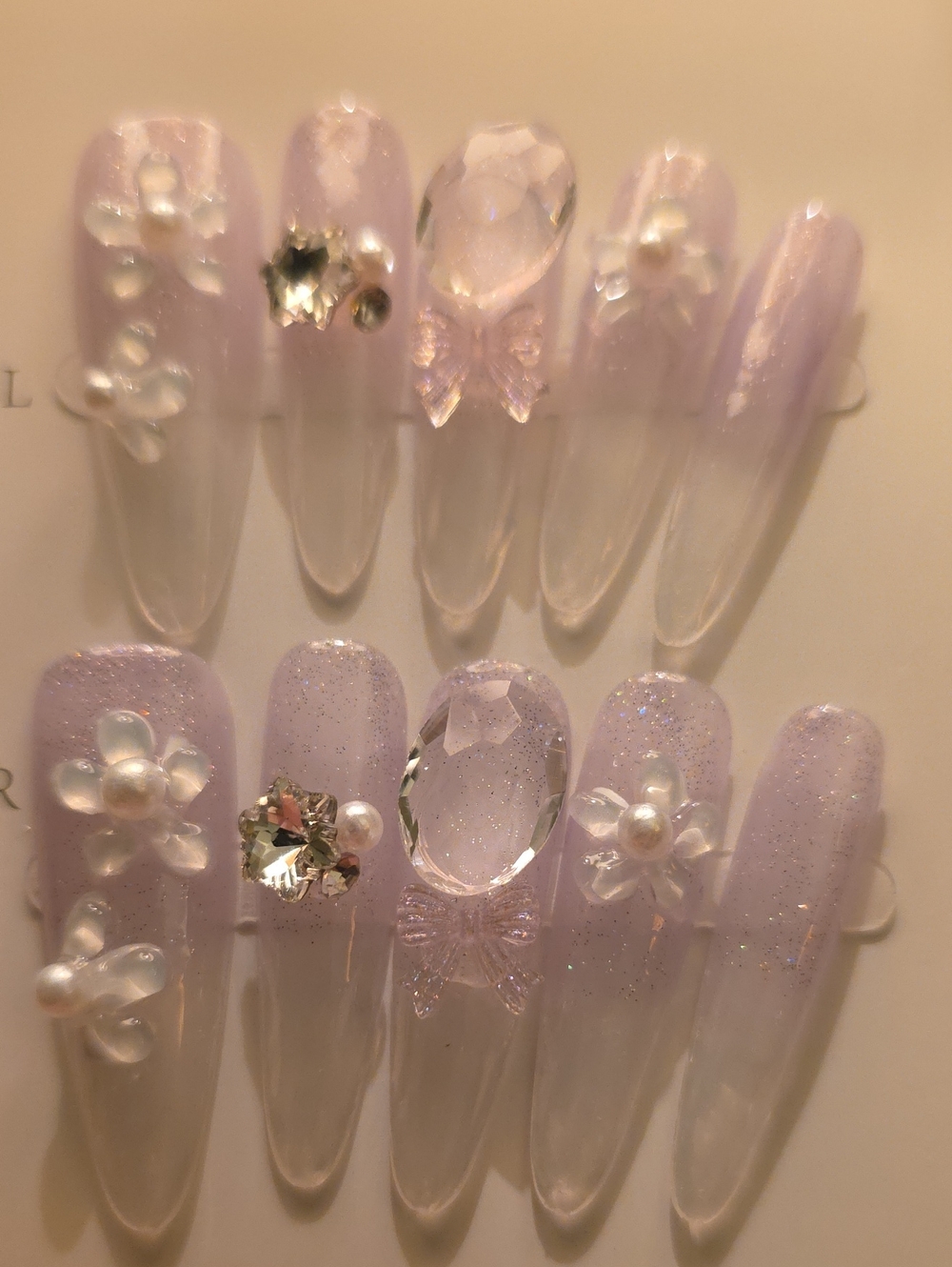 Delicate Lavender Pearl 3D Press-On Nails - Size Large